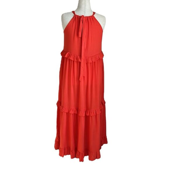 NWT Vivimos Women’s Tangerine Sunset Halter Tiered Maxi Dress Boho Size M - Picture 3 of 9